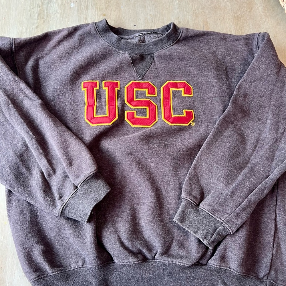USC Dark Grey Crewneck Sweatshirt with Red & Yellow Appliqué